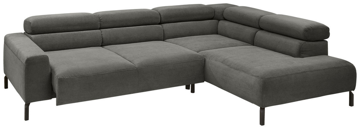 ECKSOFA in Feincord Anthrazit  - Anthrazit/Schwarz, Design, Textil/Metall (273/219cm) - Pure Home Comfort