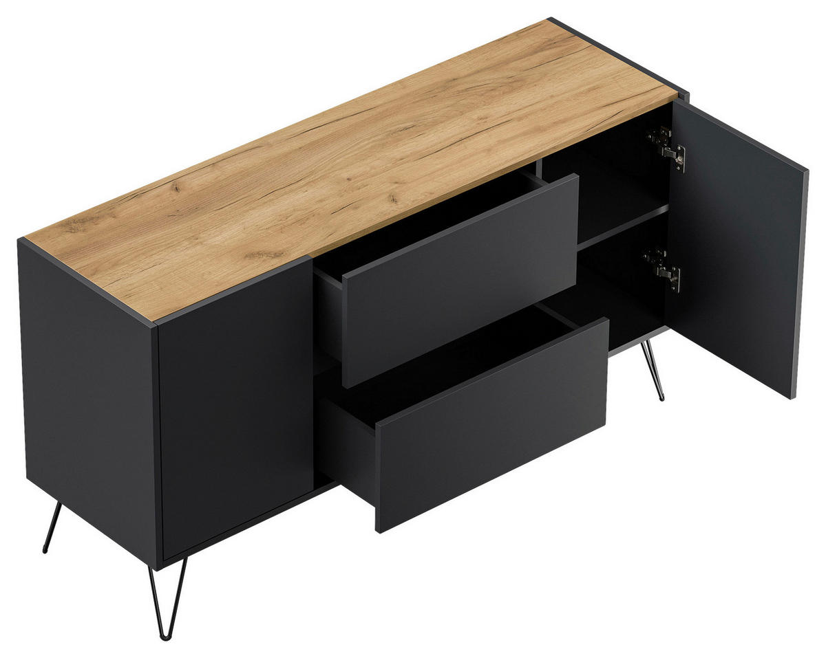 SIDEBOARD Posseik Industrial 139/75,8/42 cm 2 Schublade(n)  - Eichefarben/Graphitfarben, Design, Holzwerkstoff/Metall (139/75,8/42cm) - MID.YOU