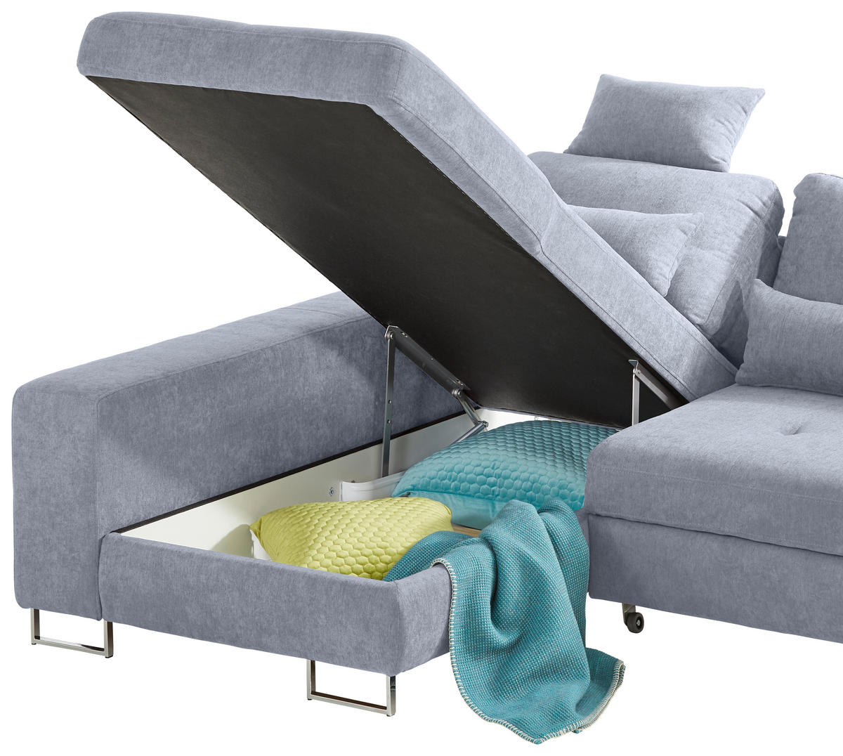 ECKSOFA in Flachgewebe Grau  - Grau, Design, Textil/Metall (188/260cm) - Hom`in