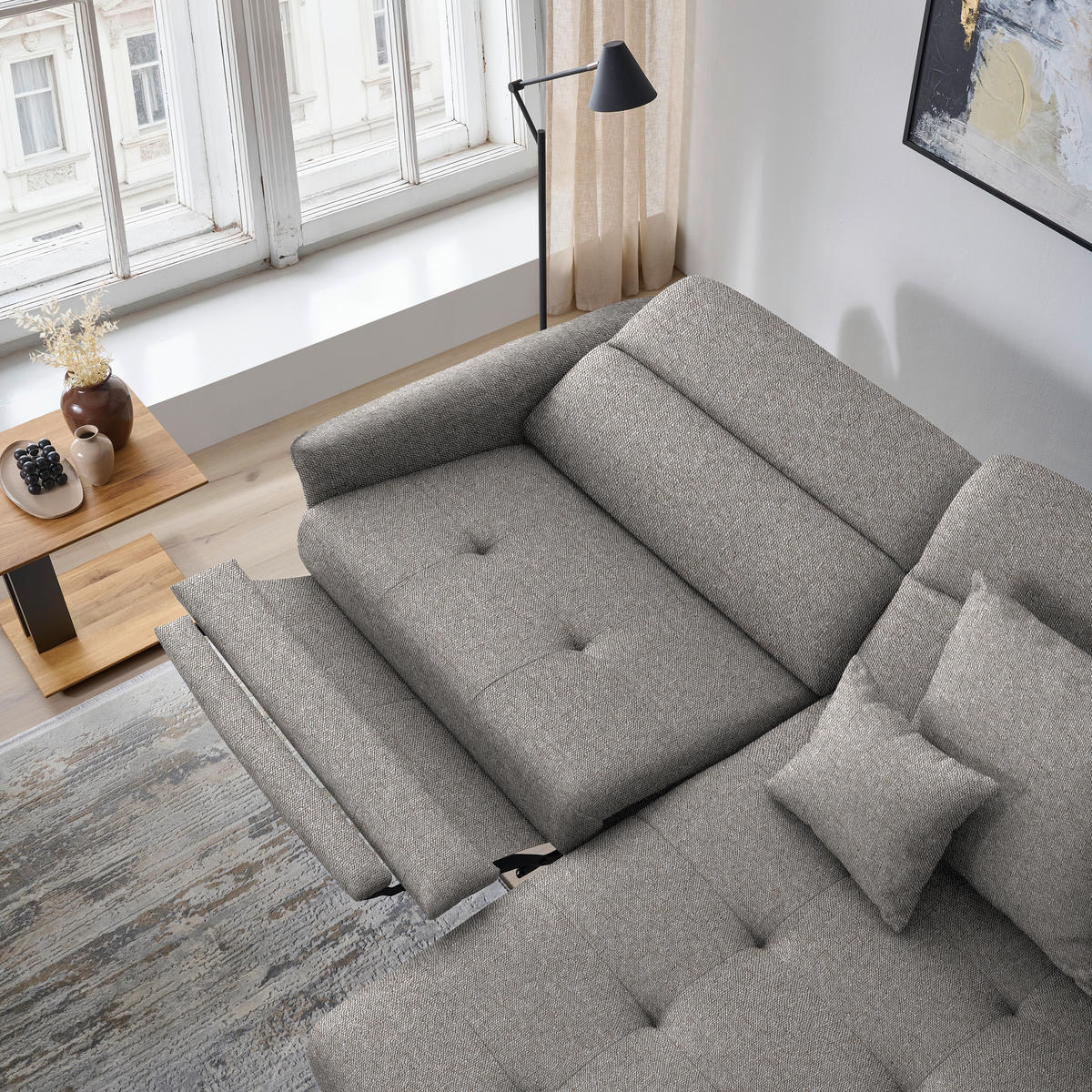 ECKSOFA Flachgewebe Greige  - Greige/Schwarz, Design, Textil/Metall (246/175cm) - Celina