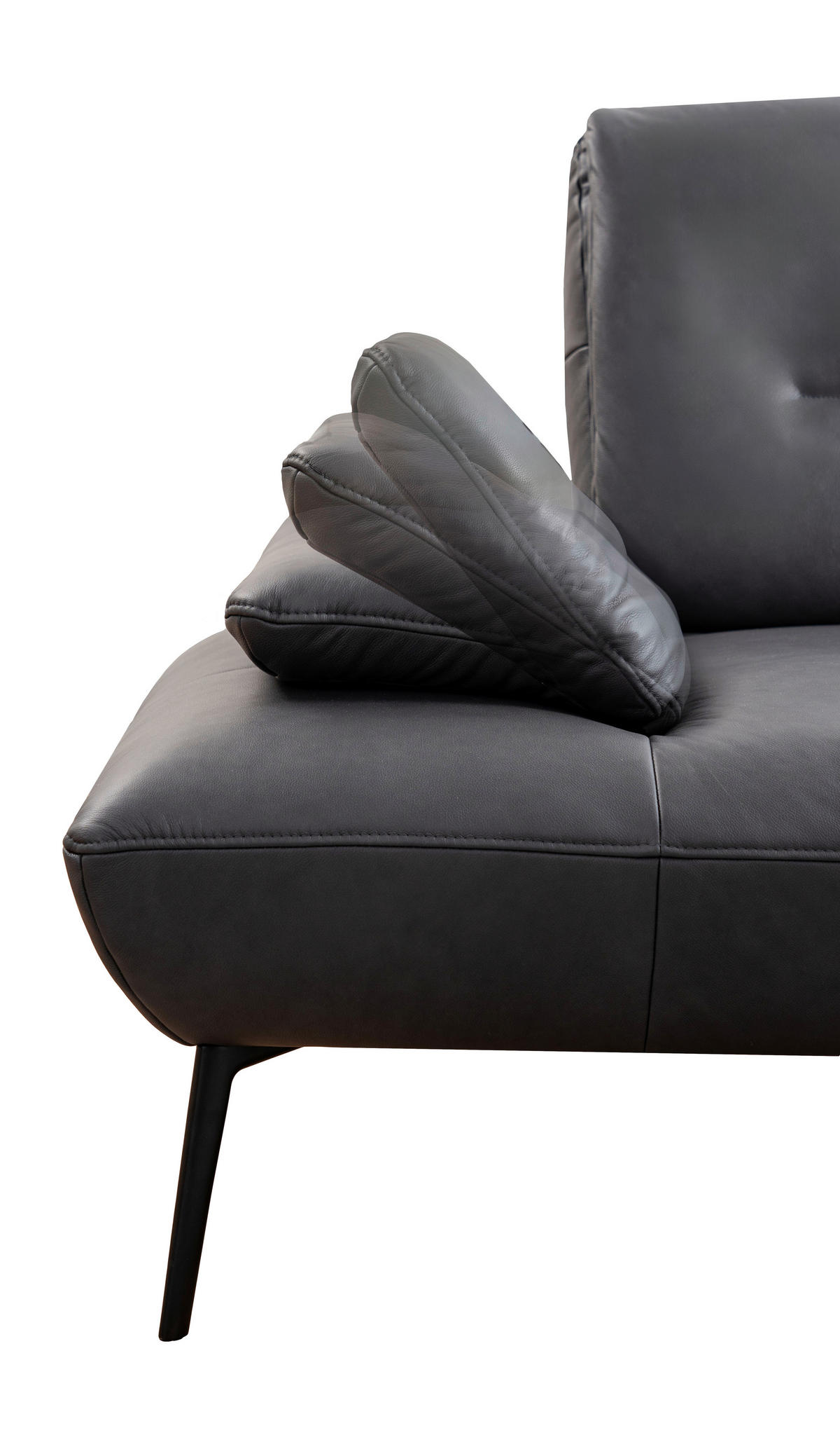 ECKSOFA Anthrazit Echtleder Rücken echt, Sitztiefenverstellung  - Anthrazit/Schwarz, Design, Leder/Metall (320/190cm) - Moderano