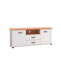 KOMODA POD TELEVIZI, bílá, dub artisan, 161/41/67 cm - bílá/černá, Basics, kompozitní dřevo/plast (161/41/67cm) - Landscape