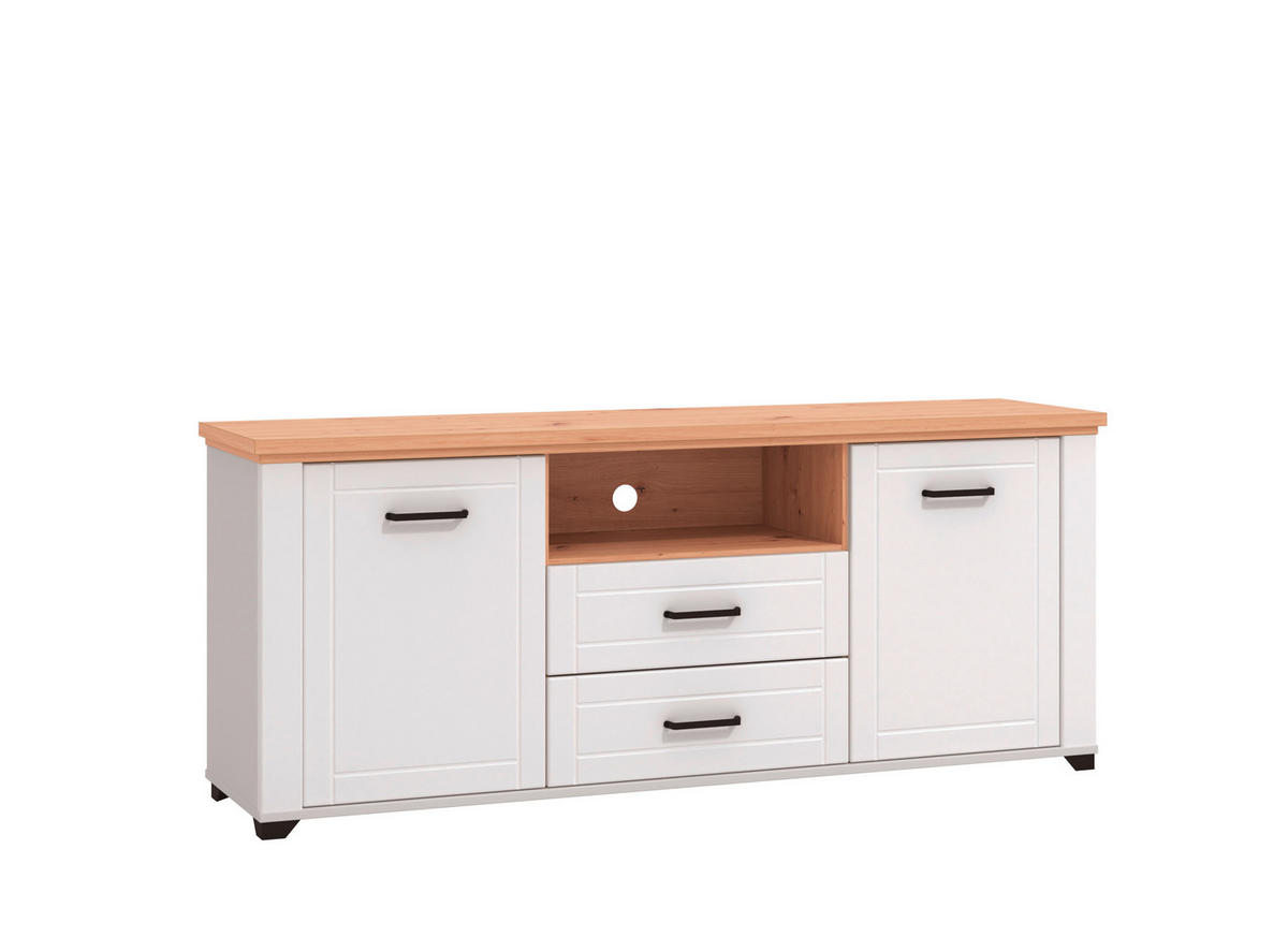 KOMODA POD TELEVIZI, bílá, dub artisan, 161/41/67 cm - bílá/černá, Basics, kompozitní dřevo/plast (161/41/67cm) - Landscape