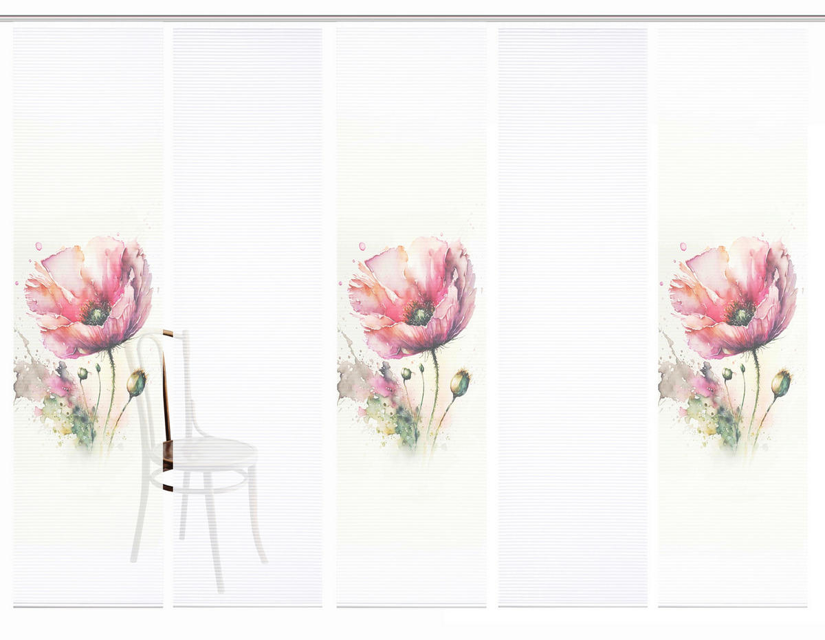 FLÄCHENVORHANG  5 Stück  blickdicht  60/245 cm   - Salbeigrün/Rosa, Natur, Textil (60/245cm)