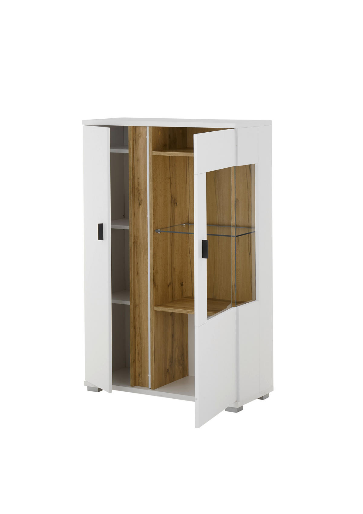 HIGHBOARD  in 80/125/35 cm  - Silberfarben/Eiche Wotan, Design, Glas/Holzwerkstoff (80/125/35cm) - MID.YOU