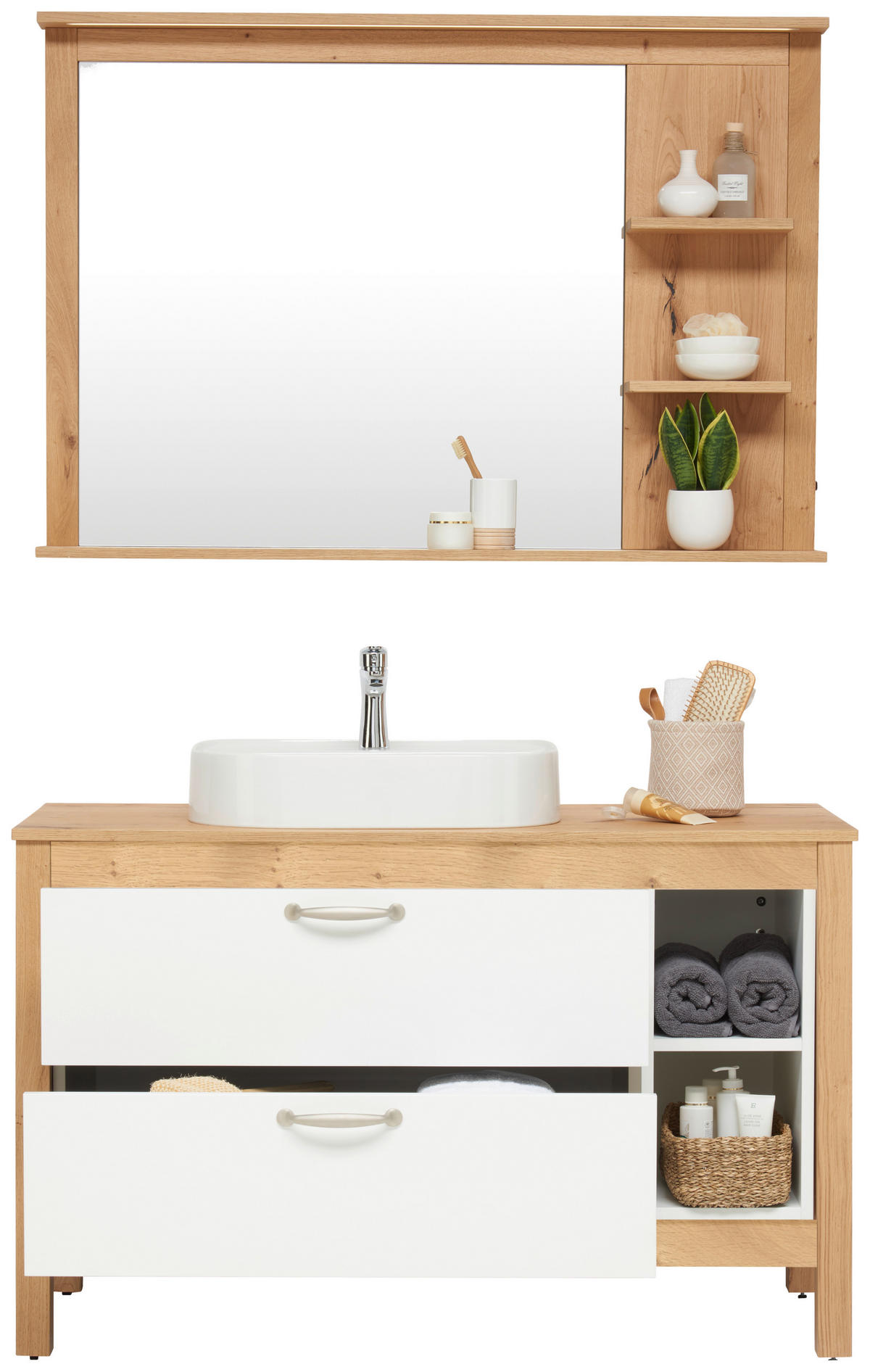 BADEZIMMER  in 120 cm  - Weiss/Eichefarben, Modern, Glas/Holz (120cm) - Landscape