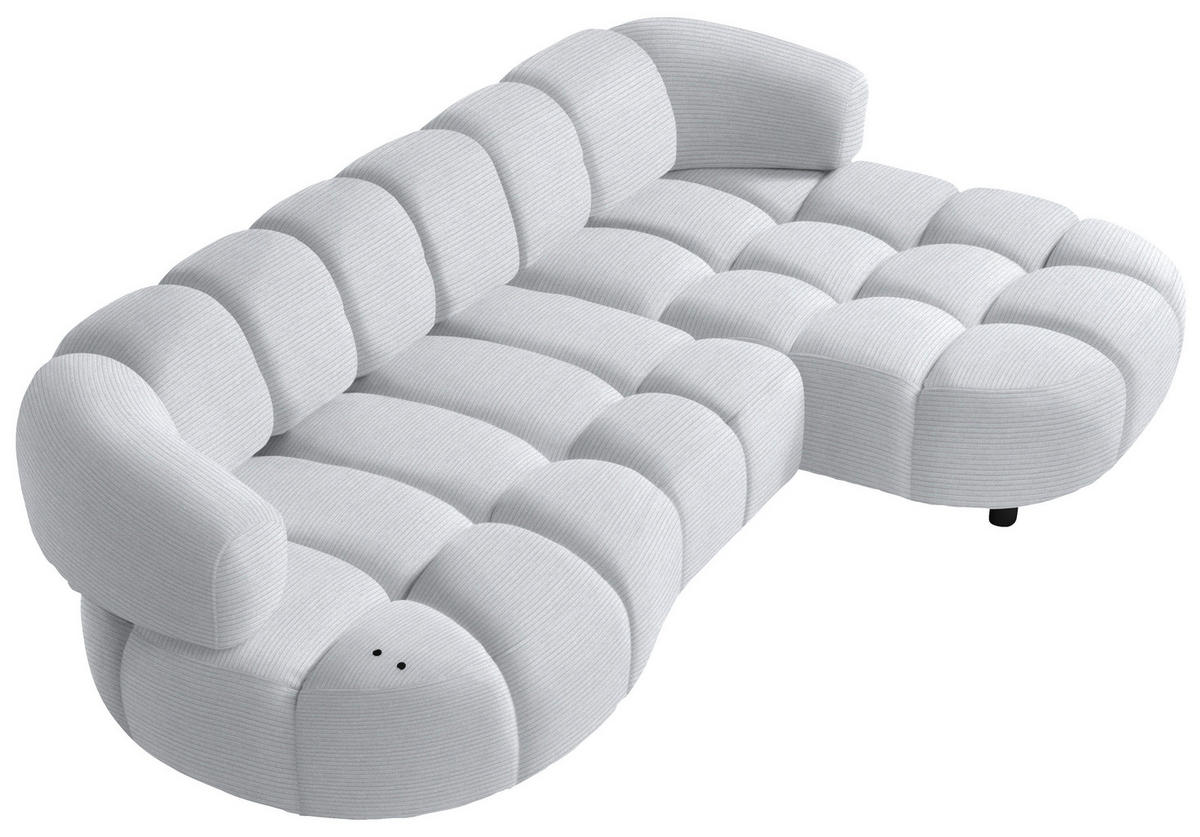 ECKSOFA in Cord, Velours Hellgrau  - Hellgrau/Schwarz, Design, Holz/Textil (284/183cm) - Welnova