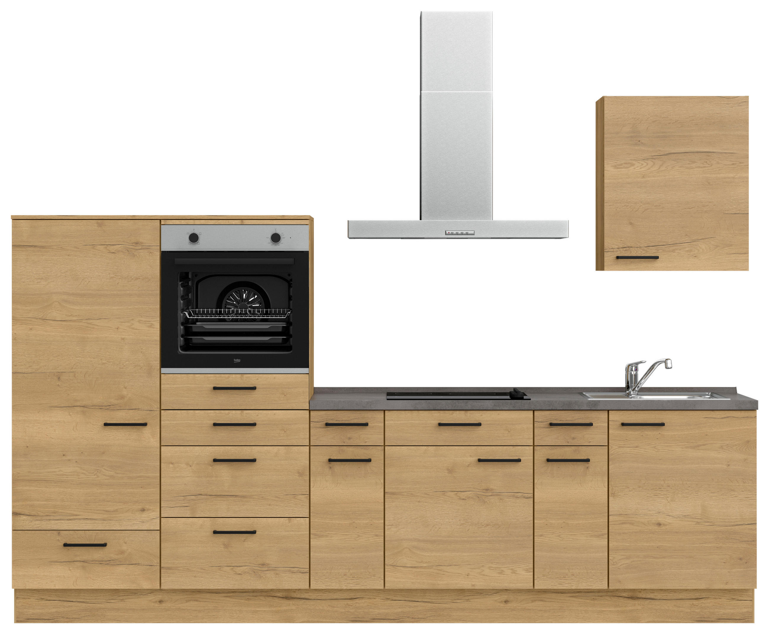 KÜCHENLEERBLOCK 300 cm   in Eichefarben, Schieferfarben  - Schieferfarben/Eichefarben, MODERN, Holzwerkstoff/Metall (300cm) - Nobilia