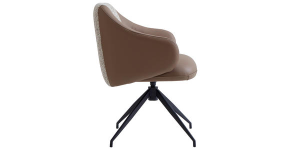 ARMLEHNSTUHL  Sitzfläche 360° drehbar, automatische Rückholfunktion Leinenoptik Echtleder  - Schwarz/Braun, Design, Leder/Textil (60/82/62cm) - Novel