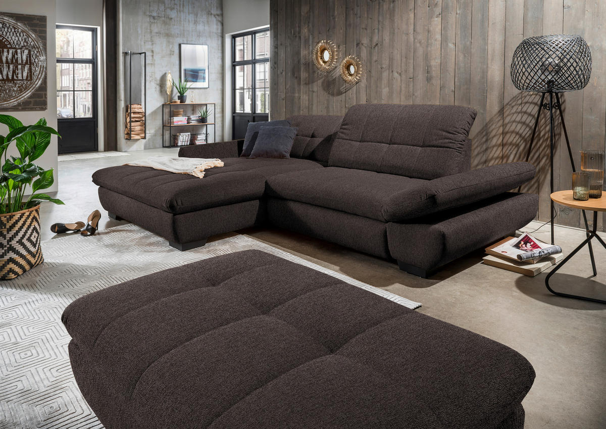 ECKSOFA in Mikrofaser Braun  - Schwarz/Braun, Design, Textil/Metall (198/290cm) - Xora