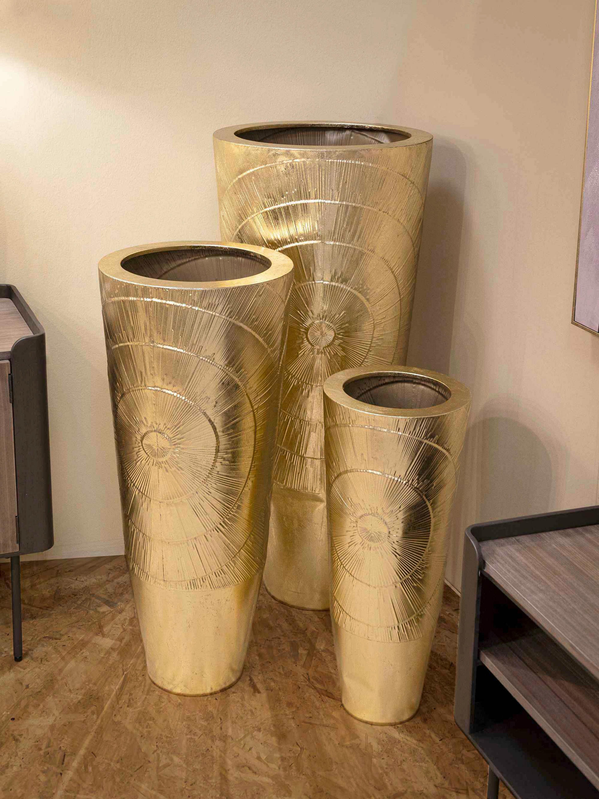 Vase Goldely Set 3  - Goldfarben, Basics, Metall (50.8/114.9/50.8cm)