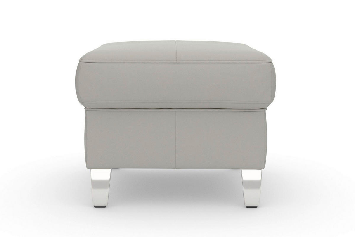 HOCKER Leder Hellgrau  - Chromfarben/Hellgrau, Basics, Leder/Metall (58/48/58cm) - Sit & More
