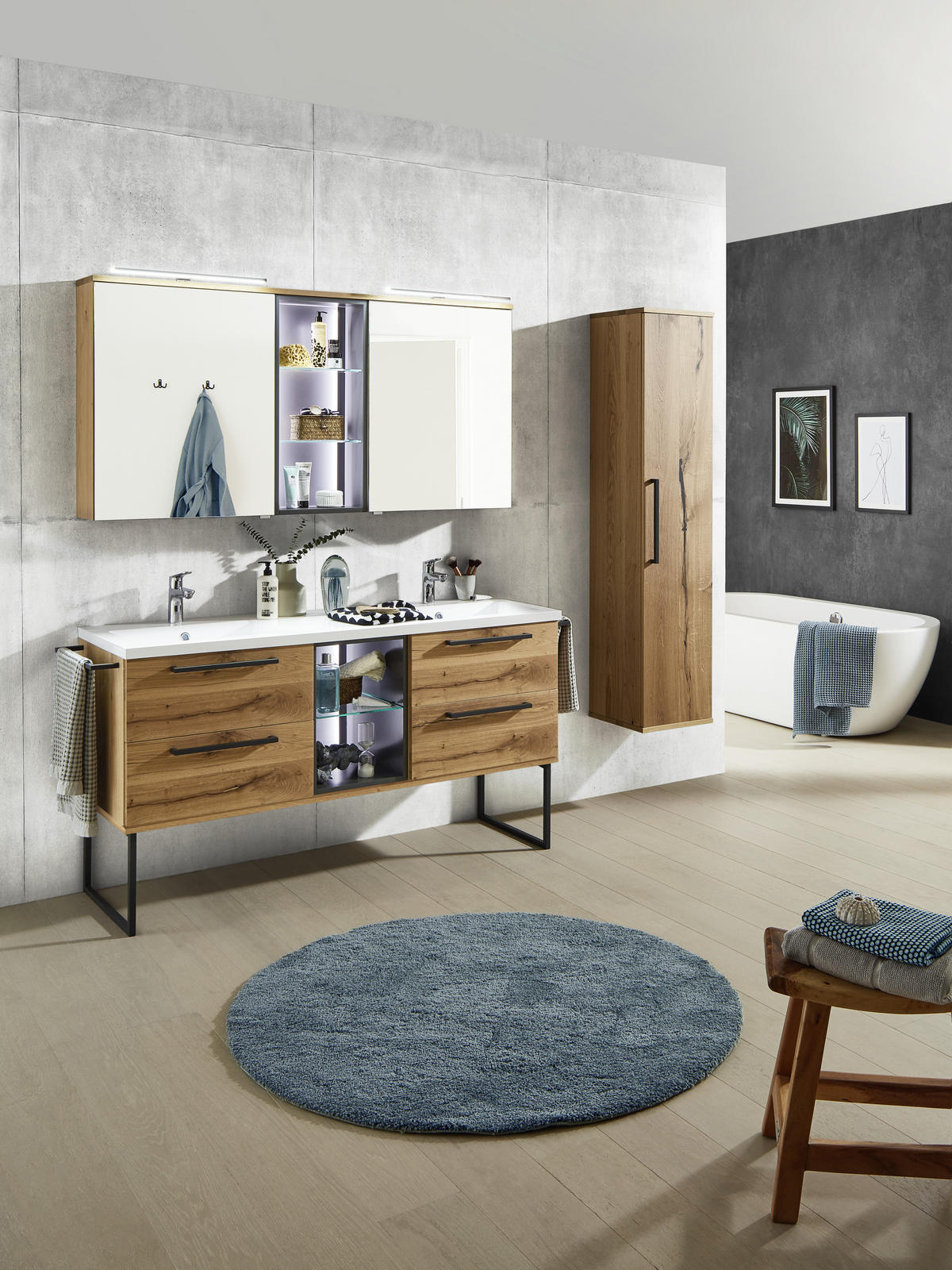 BADEZIMMER  in 155 cm  - Eichefarben/Anthrazit, Basics, Glas/Holz (155cm) - Dieter Knoll