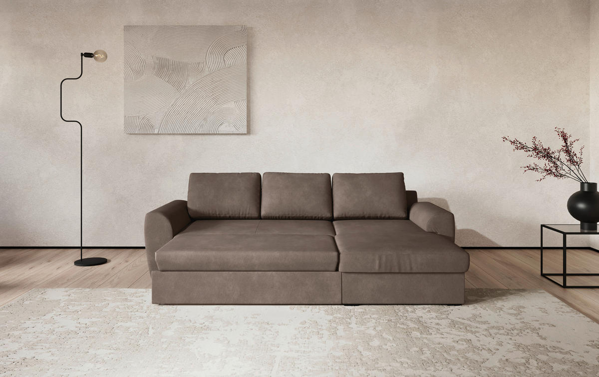 ECKSOFA  in Mikrofaser Taupe  253/154 cm  - Taupe/Schwarz, Trend, Kunststoff/Textil (253/154cm) - MID.YOU