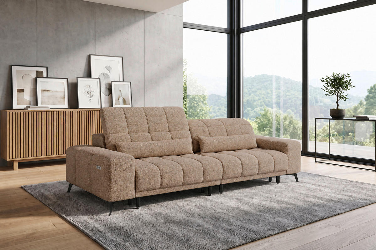 BIGSOFA Chenille Beigebraun  - Beigebraun/Schwarz, MODERN, Textil/Metall (300/112cm) - Xora