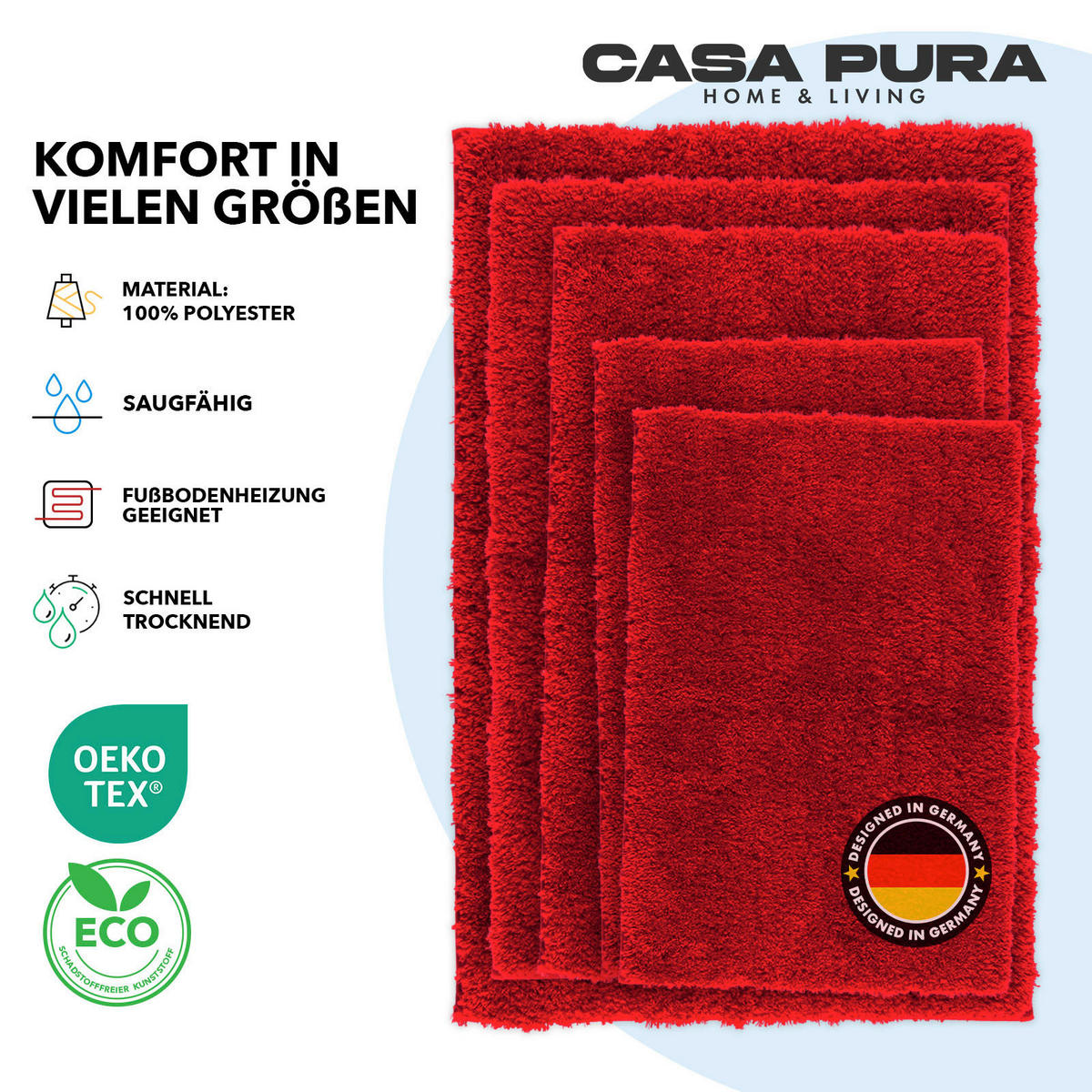 BADEMATTE SKY Rot 60/100 cm  - Rot, Basics, Kunststoff/Textil (60/100cm) - Floordirekt