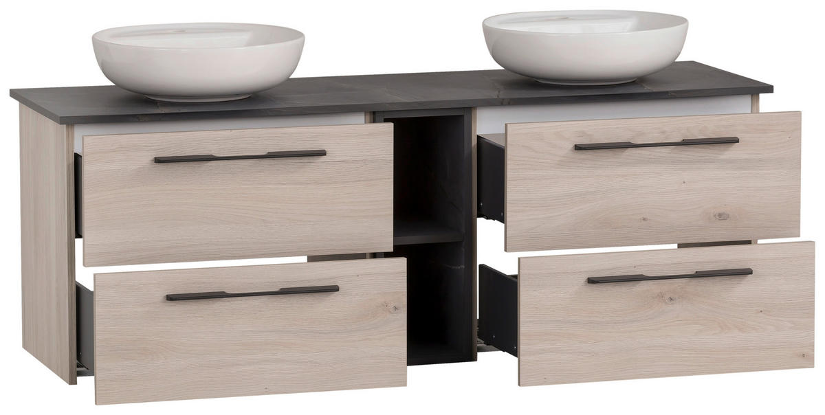WASCHTISCHKOMBI 148,2 cm  - Sandfarben/Weiß Hochglanz, MODERN, Keramik/Holzwerkstoff (148,2cm) - Stylife