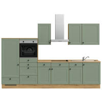 KÜCHENBLOCK 330 cm   in Eichefarben, Schilfgrün  - Schilfgrün/Eichefarben, MODERN, Holzwerkstoff/Metall (330cm) - Nobilia