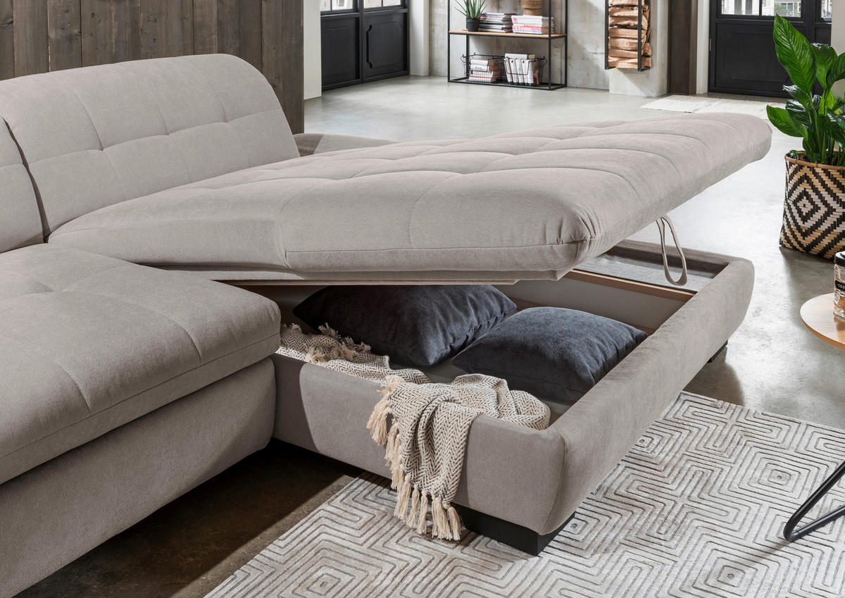 ECKSOFA in Mikrofaser Hellgrau  - Hellgrau/Schwarz, Design, Textil/Metall (290/198cm) - Xora