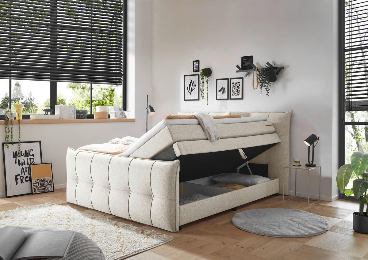 BOXSPRINGBETT 160/200 cm  in Creme  - Creme/Schwarz, Modern, Holzwerkstoff/Kunststoff (160/200cm) - MID.YOU