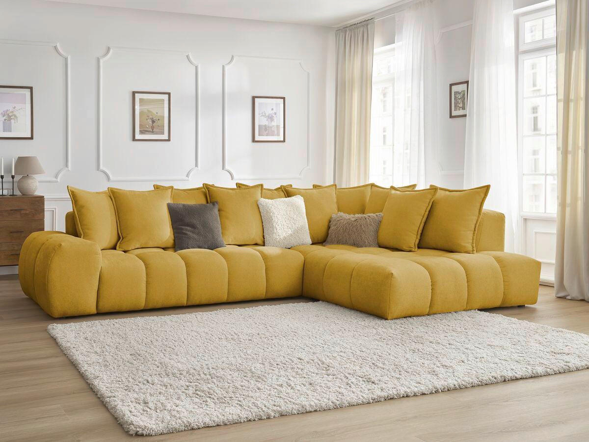 ECKSOFA Ottomane rechts  EVEREST Gelb Struktur  - Gelb/Schwarz, MODERN, Kunststoff/Textil (352/210cm) - Livetastic