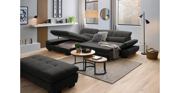 ECKSOFA  in Flachgewebe Dunkelgrau  204/341 cm  - Dunkelgrau/Schwarz, Design, Textil/Metall (204/341cm) - Xora