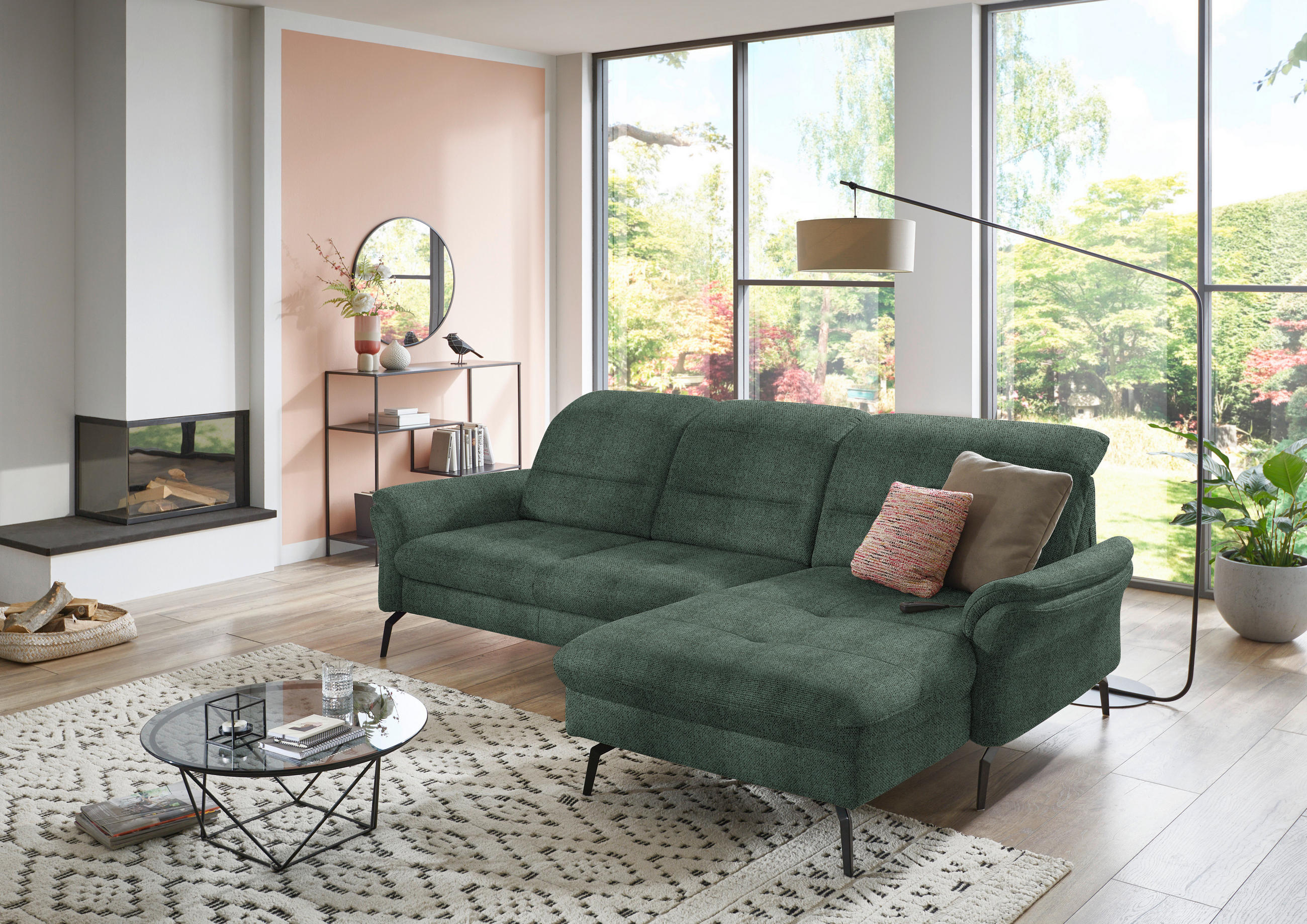 ECKSOFA in Flachgewebe Dunkelgrün  - Dunkelgrün/Schwarz, Konventionell, Textil/Metall (260/181cm) - Beldomo Speed