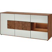 SIDEBOARD Kerneiche vollmassiv gebürstet, gewachst, lackiert, matt Eichefarben, Weiß - Eichefarben/Weiß, Design, Glas/Holz (175/81/49cm) - Valnatura