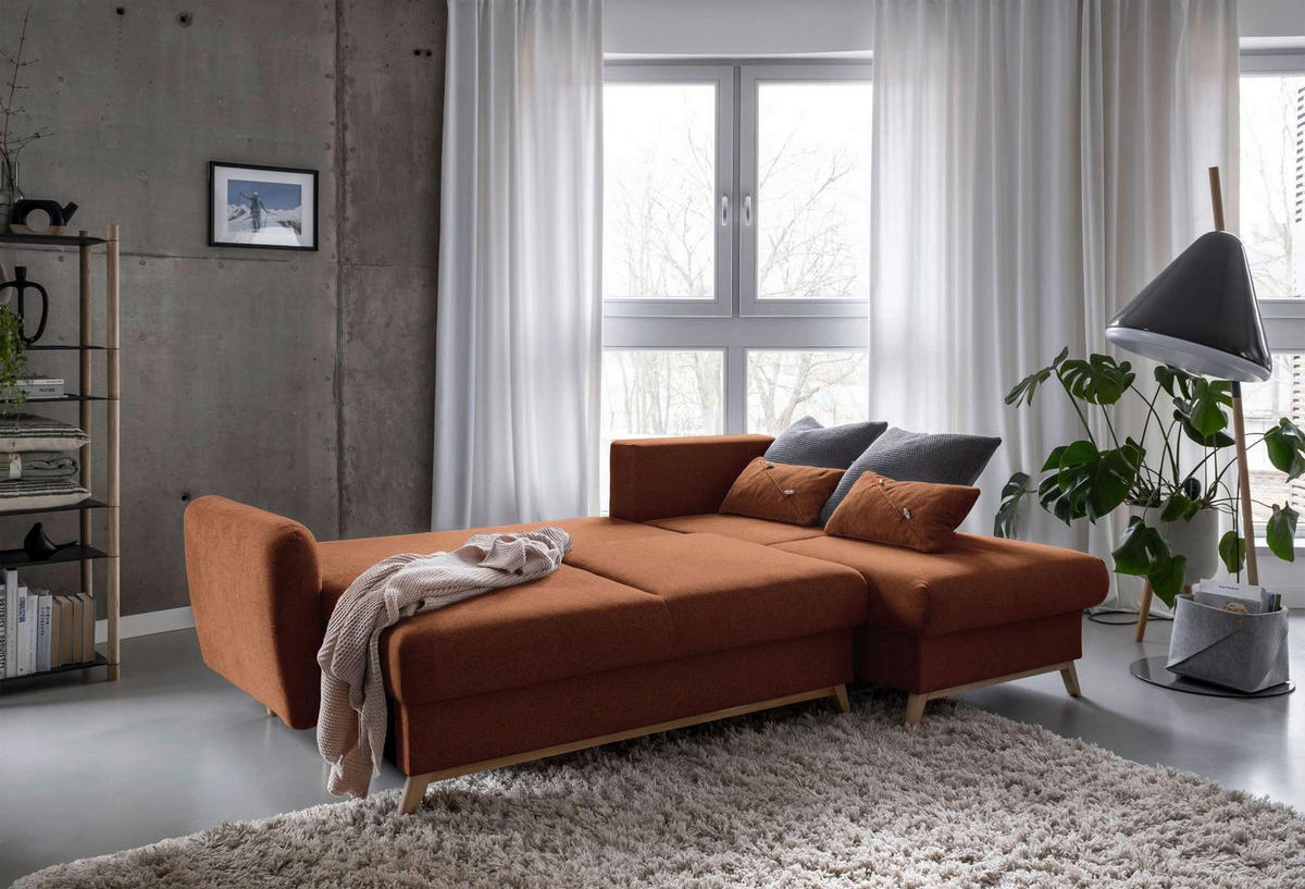 Colțar, textil, teracotă, 235/157 cm - teracotă/culoare natur, lemn/textil (235/157cm) - MID.YOU