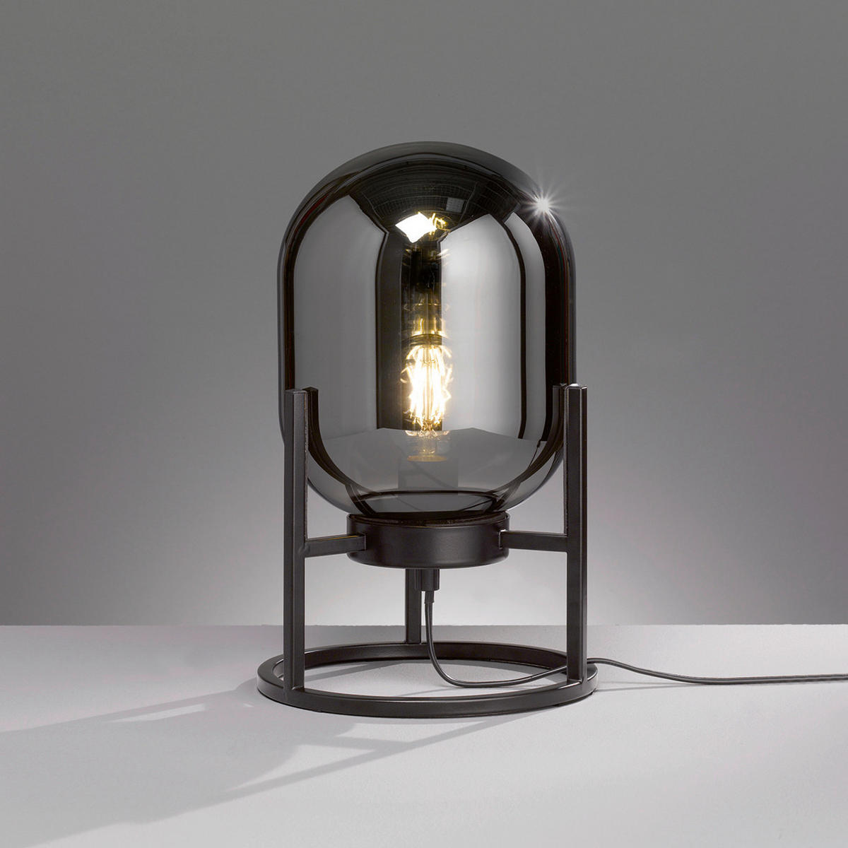 TISCHLEUCHTE 21/34 cm   - Schwarz, Design, Glas/Metall (21/34cm) - Fischer & Honsel