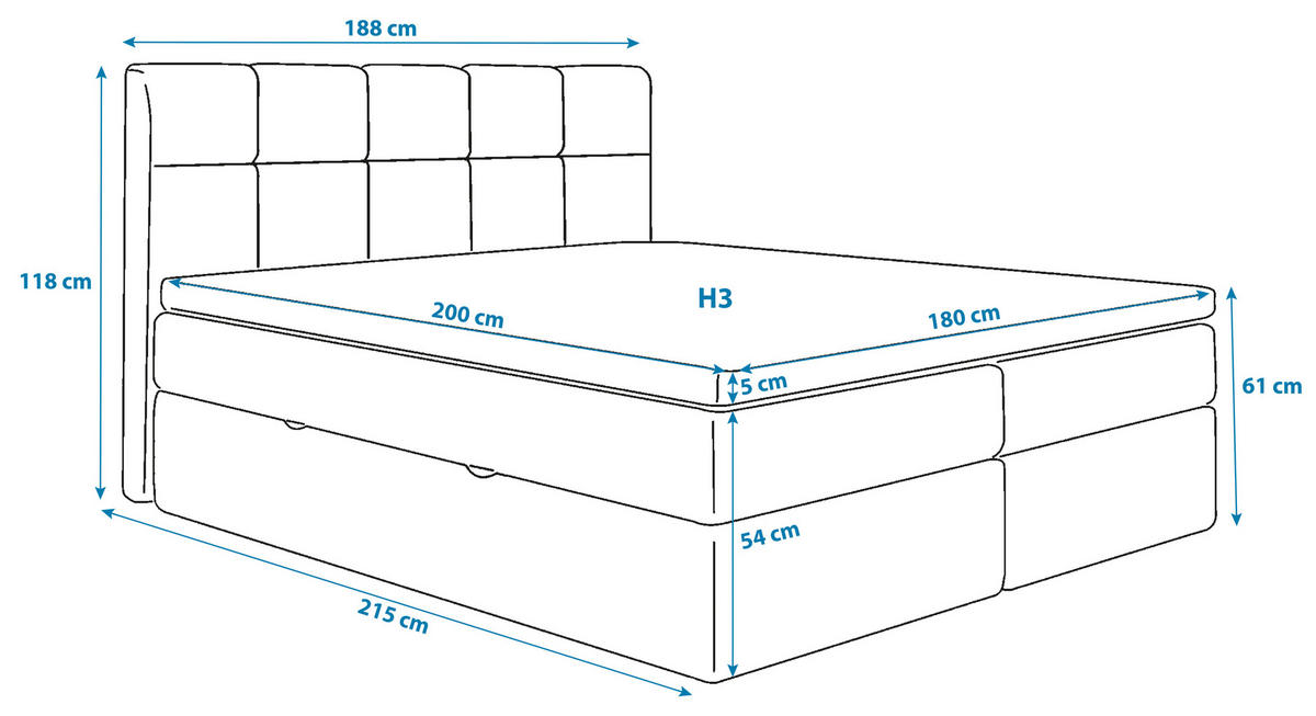 POSTELJA Z VZMETNICO 180 cm   x 200 cm  , les, tekstil, leseni material svetlo siva  - črna/svetlo siva, Trendi, umetna masa/tekstil (180/200cm) - Livetastic