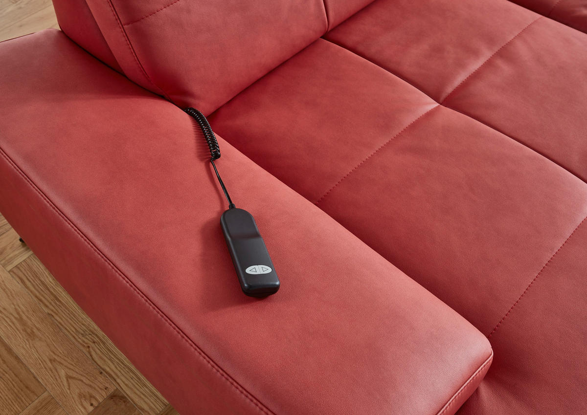 WOHNLANDSCHAFT in Lederlook, Mikrofaser Rot  - Rot/Schwarz, Design, Textil/Metall (179/345/220cm) - Beldomo System