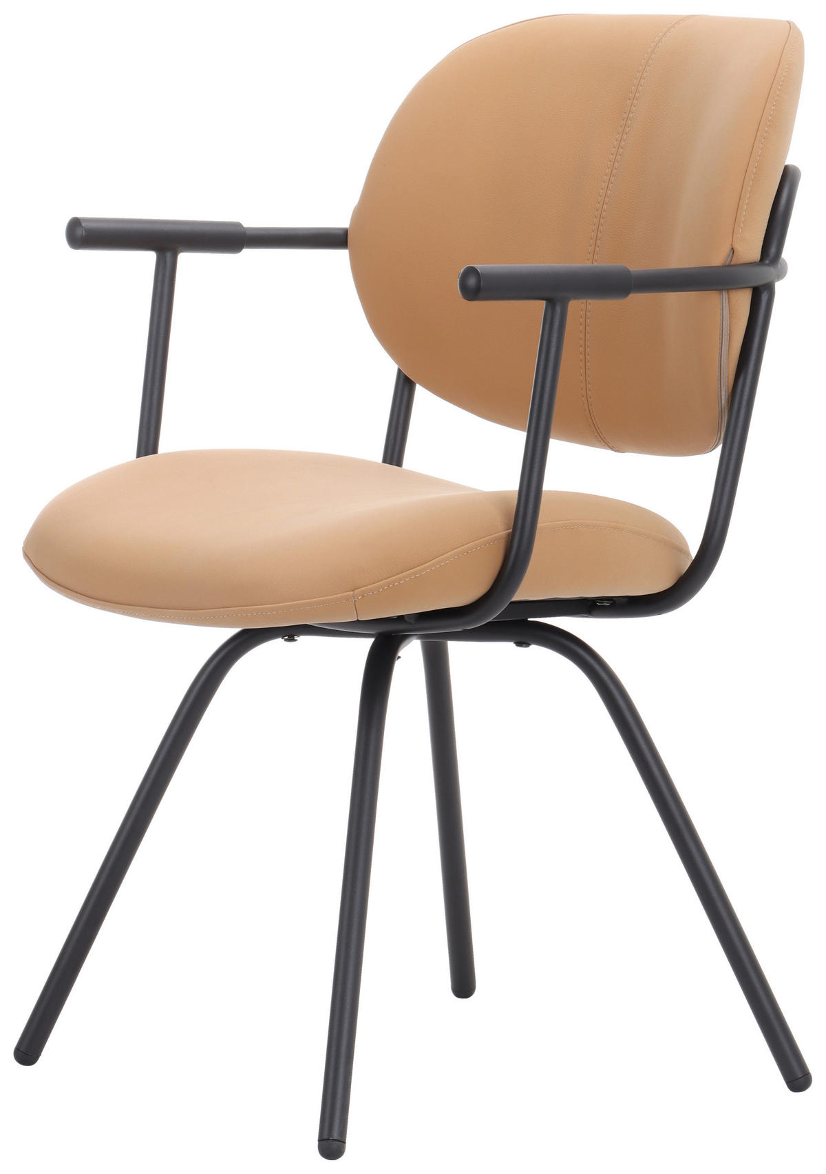ARMLEHNSTUHL  in Eisen Echtleder pigmentiert  - Dunkelgelb/Schwarz, MODERN, Leder/Holz (56/86/63,5cm) - Novel