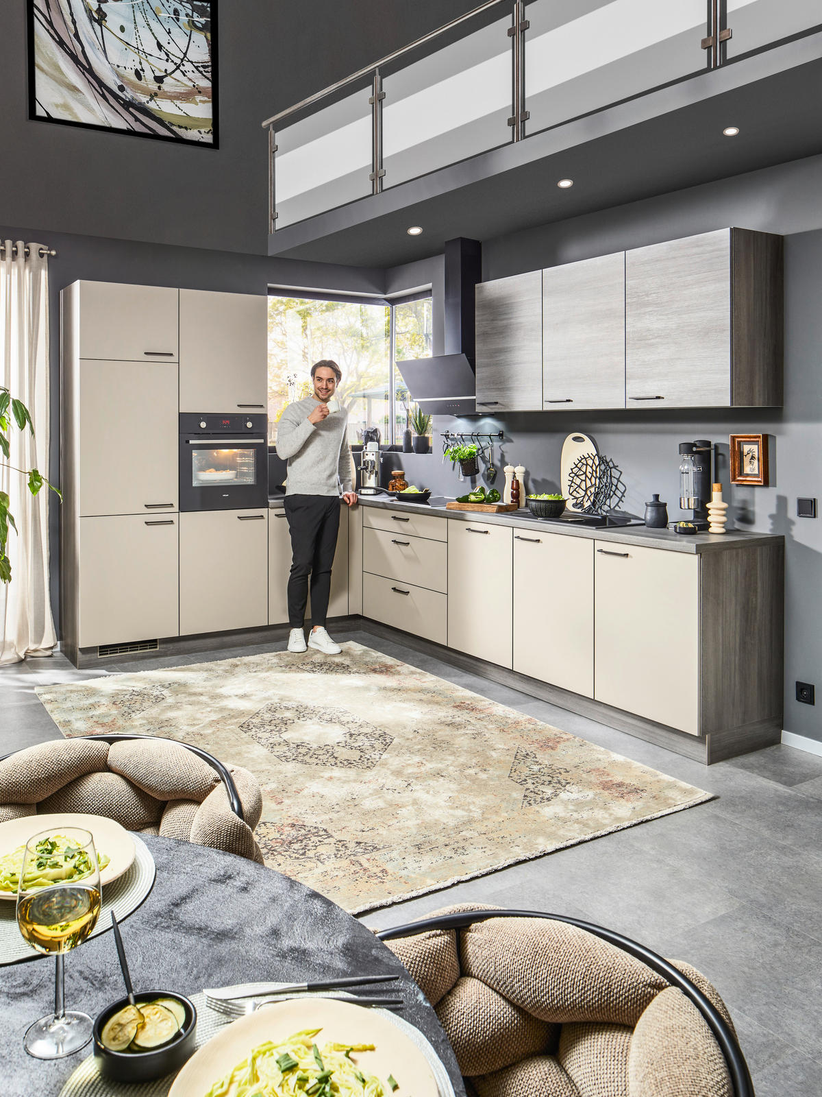 EINBAUKÜCHE   - Creme/Grau, MODERN, Holzwerkstoff - Welnova