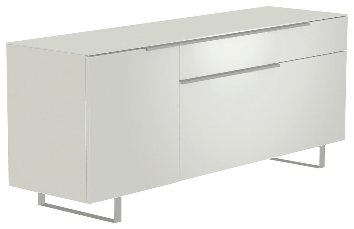 LOWBOARD Weiß, Alufarben  160/66/45 cm  - Alufarben/Weiß, Design, Glas/Holzwerkstoff (160/66/45cm) - Moderano