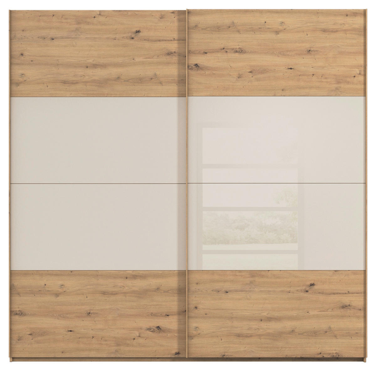 SCHWEBETÜRENSCHRANK 226/223/68 cm 2-türig Champagner, Eiche Artisan  - Champagner/Eichefarben, Design, Glas/Holzwerkstoff (226/223/68cm) - Xora