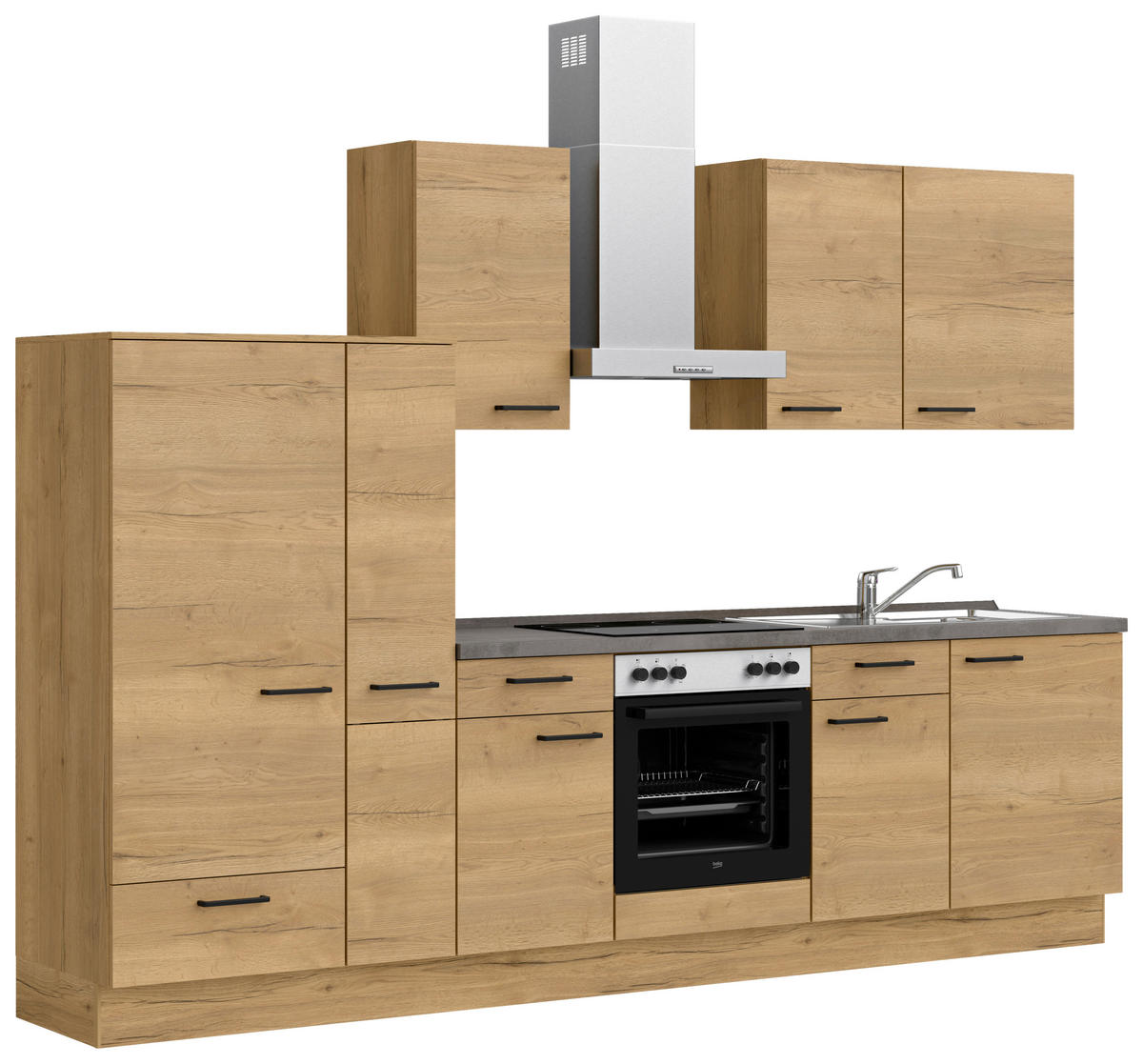 KÜCHENBLOCK 300 cm   in Eichefarben, Schieferfarben  - Schieferfarben/Eichefarben, MODERN, Holzwerkstoff/Metall (300cm) - Nobilia