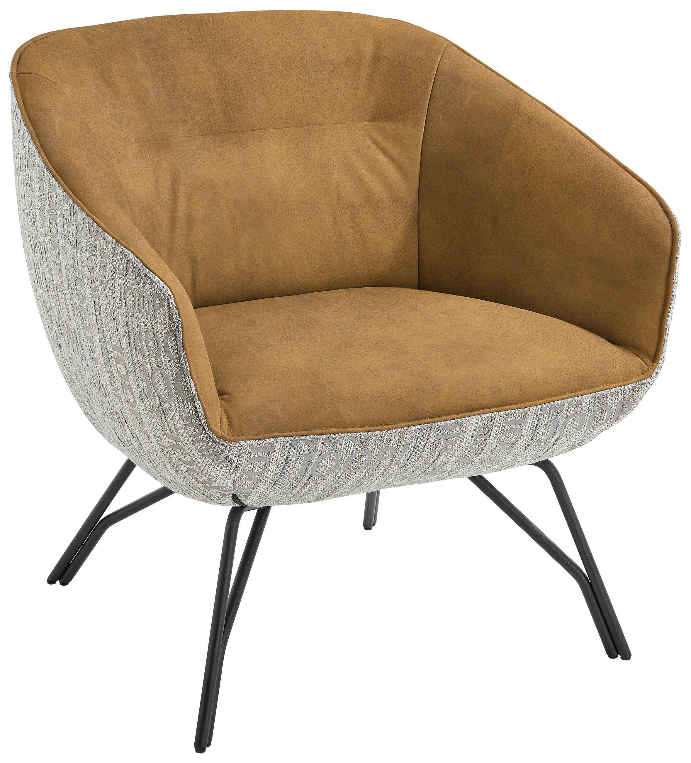 COCKTAILSESSEL in Struktur Echtleder Grau, Currygelb  - Currygelb/Anthrazit, Design, Leder/Textil (76/80/73cm) - Joop!