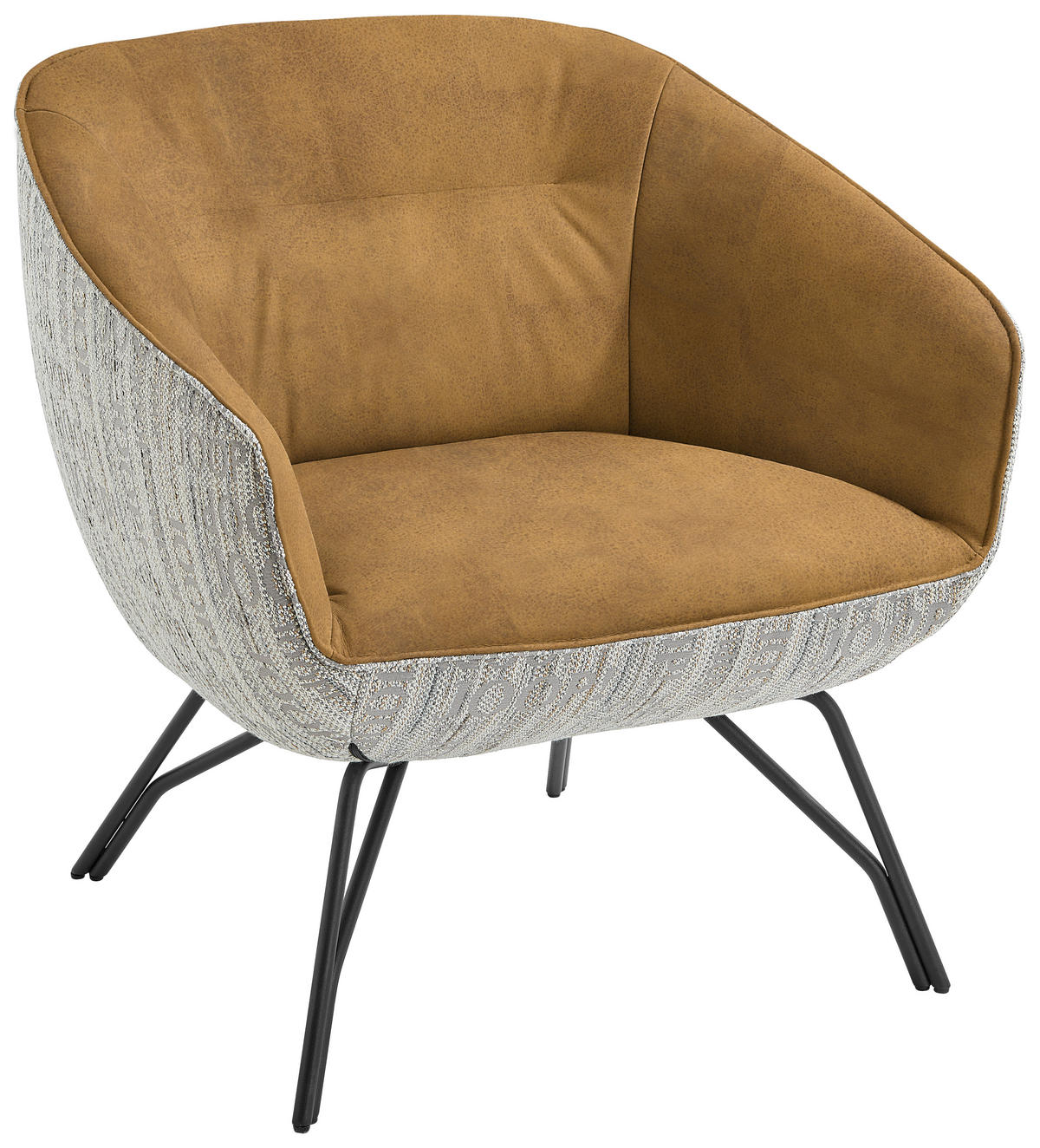 COCKTAILSESSEL in Struktur Echtleder Grau, Currygelb  - Currygelb/Anthrazit, Design, Leder/Textil (76/80/73cm) - Joop!