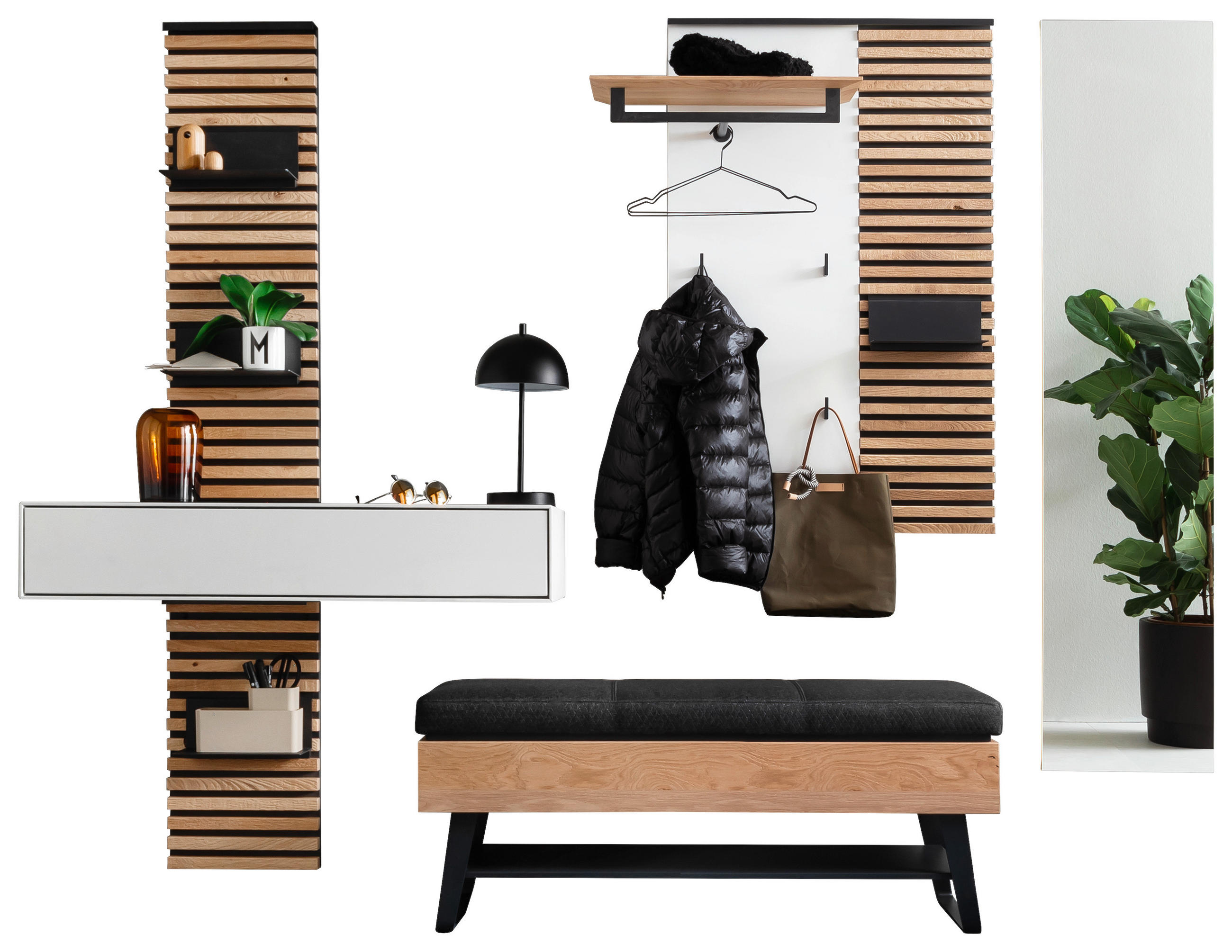 GARDEROBE 4-teilig  in 239/196/41 cm  - Eichefarben/Anthrazit, Design, Glas/Holz (239/196/41cm) - Schöner Wohnen