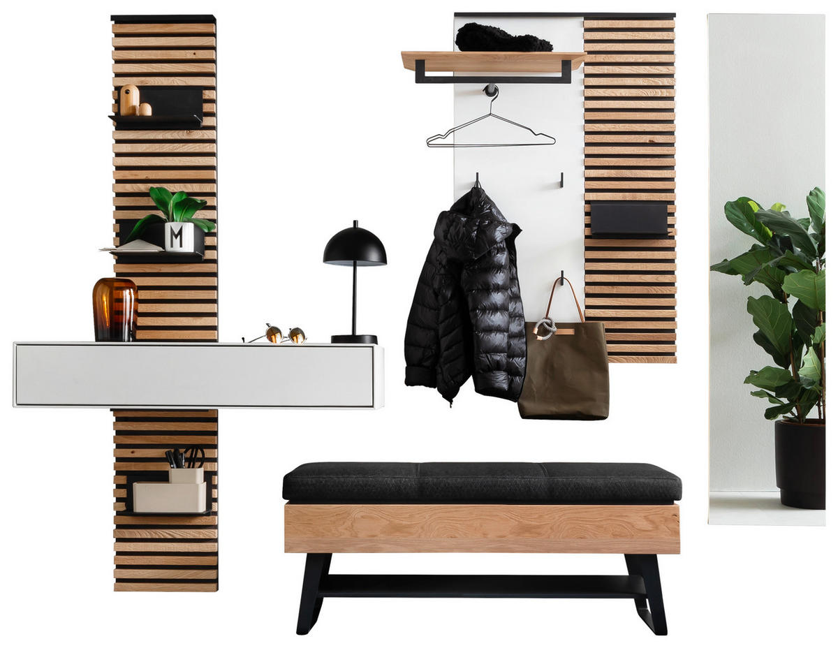 GARDEROBE 4-teilig  in 239/196/41 cm  - Eichefarben/Anthrazit, Design, Glas/Holz (239/196/41cm) - Schöner Wohnen