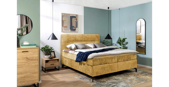 BOXSPRINGBETT 180/200 cm,  in Currygelb, Topper, H4 + H4 = sehr fest  - Currygelb/Schwarz, Design, Textil/Metall (180/200cm) - Esposa