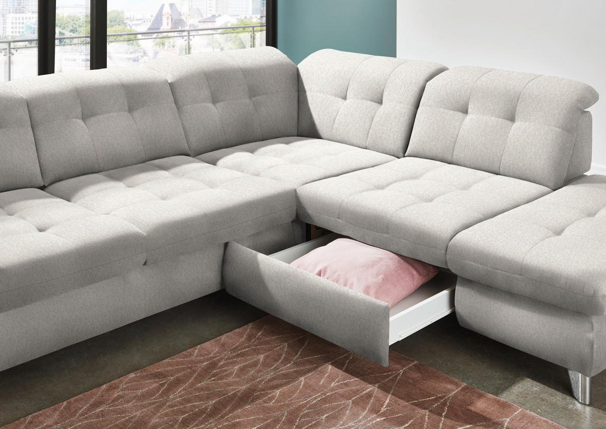 ECKSOFA in Chenille Creme  - Chromfarben/Creme, Design, Textil/Metall (310/260cm) - Beldomo Speed