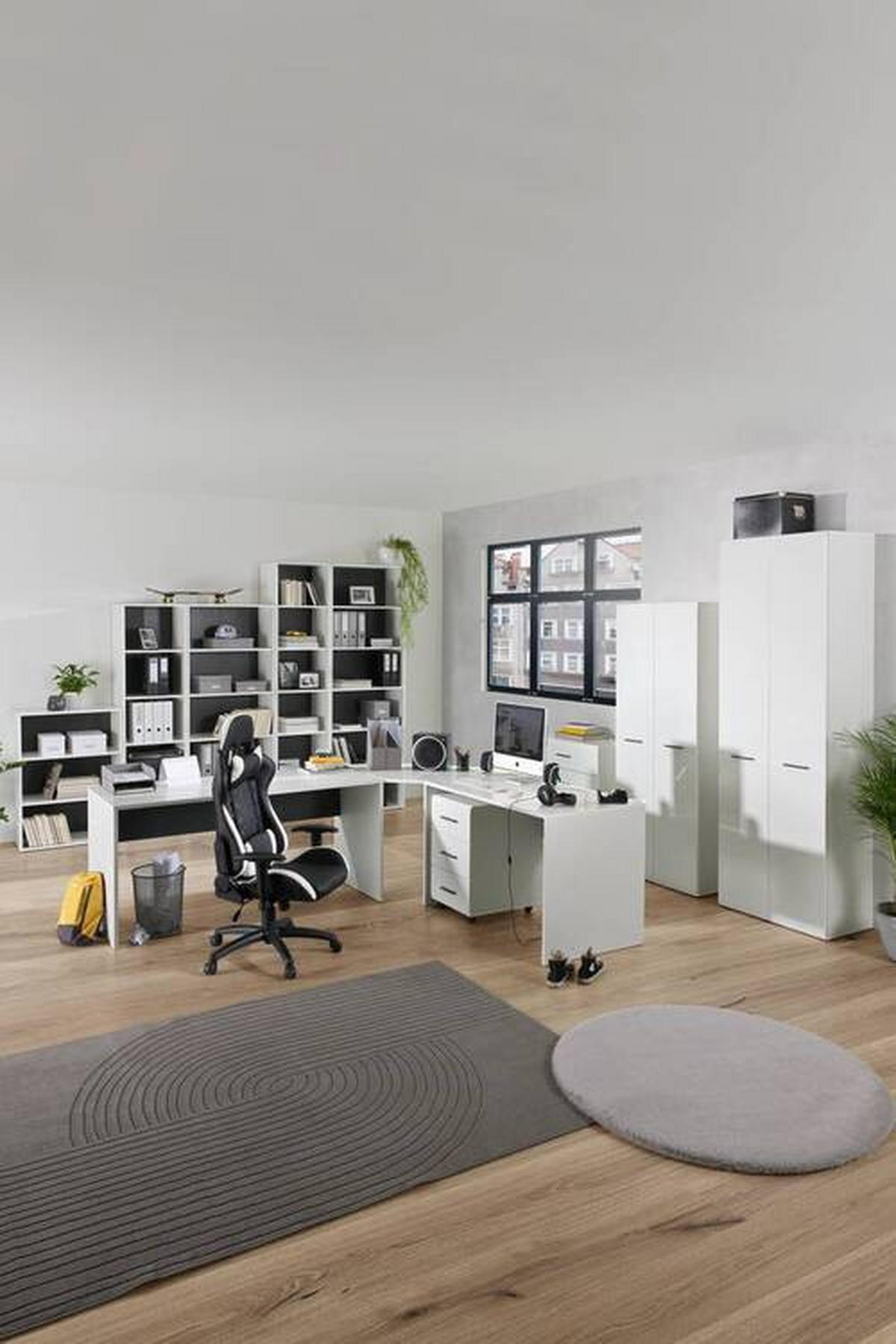 SKRINKA NA DOKUMENTY, antracitová, biela, biela s vysokým leskom, 75/185,6/41,6 cm - biela/biela s vysokým leskom, Basics, kompozitné drevo (75/185,6/41,6cm) - Hom`in