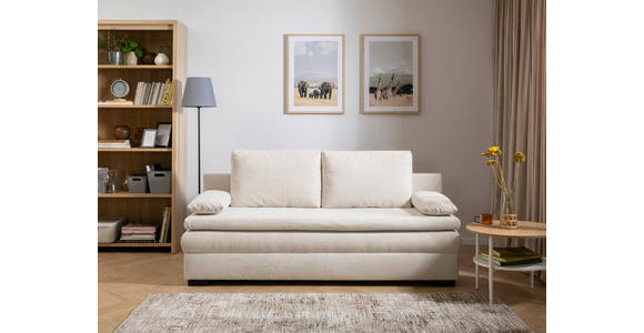 SCHLAFSOFA Struktur Beige Rückenkissen, Armlehnenkissen, Bettkasten, Schlaffunktion, Rücken echt  - Beige/Schwarz, KONVENTIONELL, Kunststoff/Textil (195/93/83cm) - Carryhome