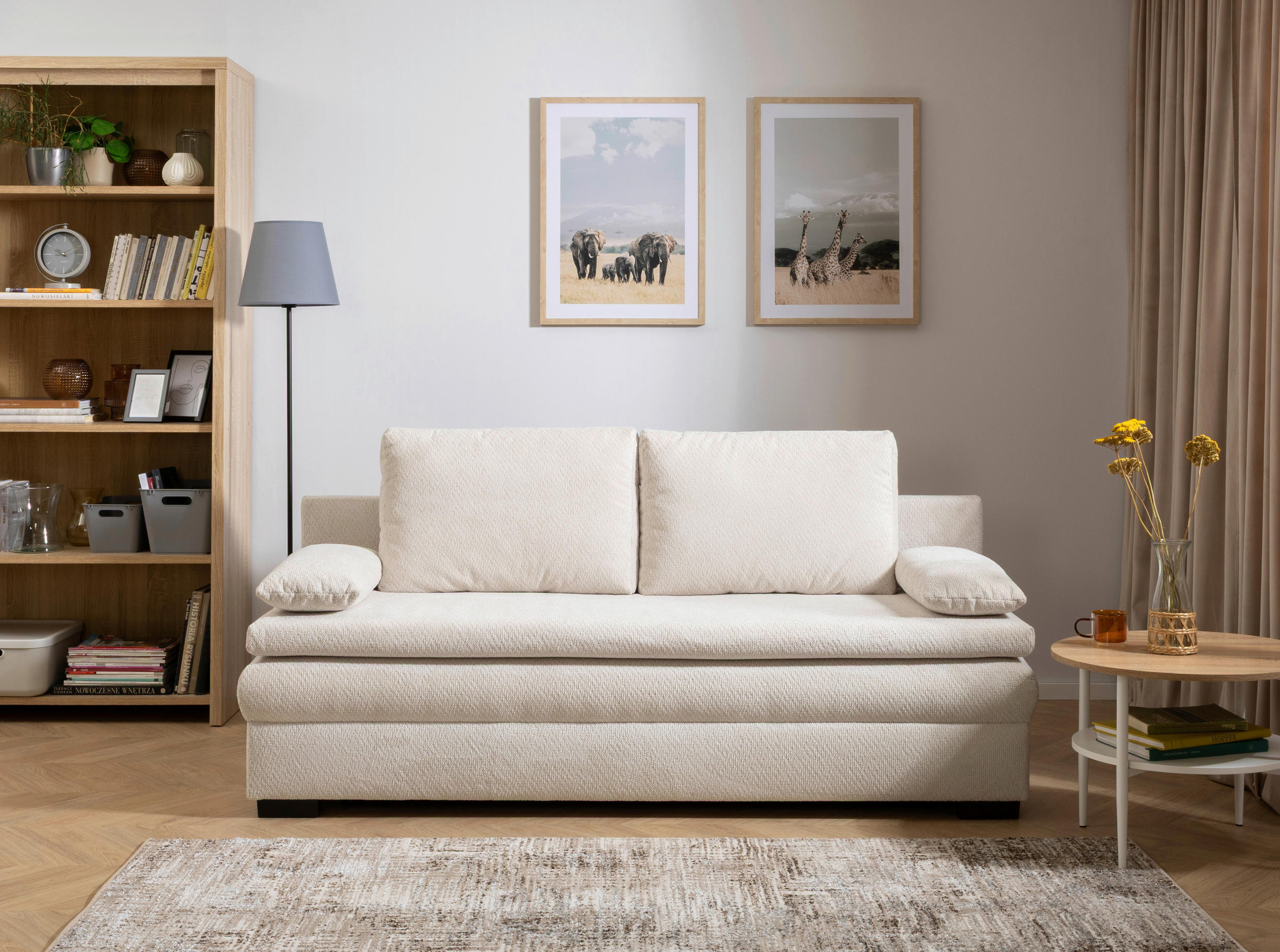 SCHLAFSOFA  mit Liegefunktion, Schlafen auf Sitzhöhe, Rücken echt Struktur Beige  - Beige/Schwarz, KONVENTIONELL, Kunststoff/Textil (195/93/83cm) - Carryhome