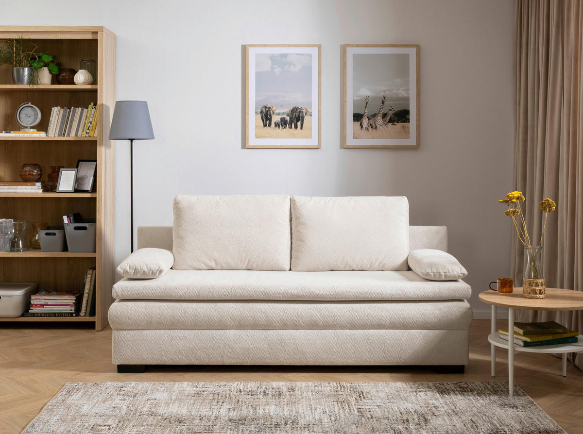 SCHLAFSOFA  mit Liegefunktion, Schlafen auf Sitzhöhe, Rücken echt Struktur Beige  - Beige/Schwarz, KONVENTIONELL, Kunststoff/Textil (195/93/83cm) - Carryhome