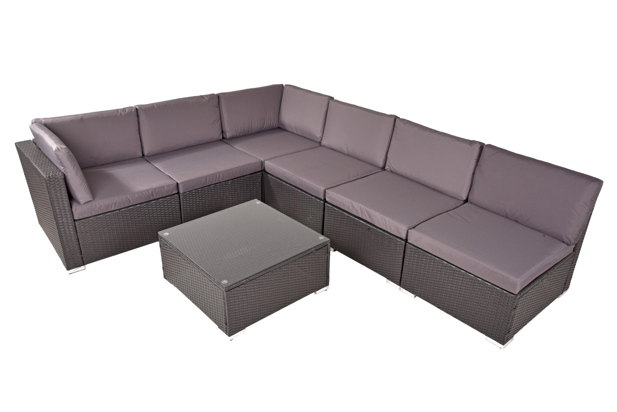 LOUNGEGARNITUR Stahl  - Silberfarben/Schwarz, Basics, Glas/Kunststoff (265/218/75cm) - Gardenson