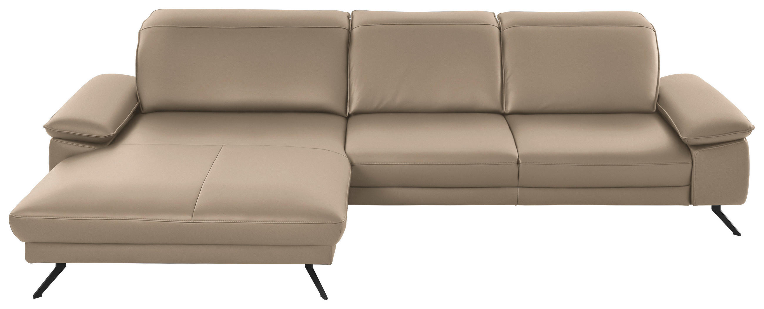 ECKSOFA in Echtleder Hellbraun  - Hellbraun/Schwarz, Design, Leder/Metall (193/328cm) - Dieter Knoll