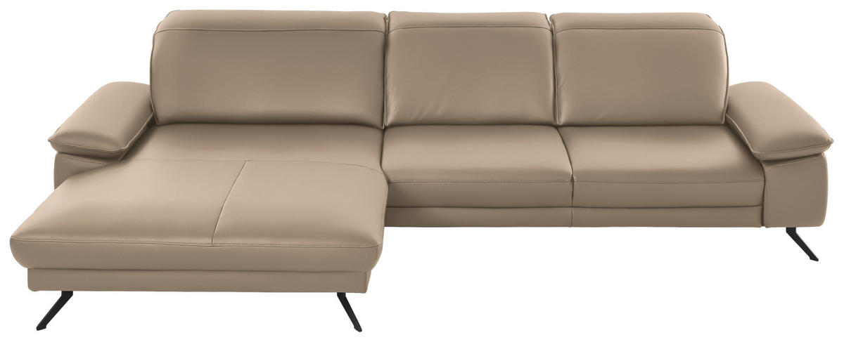 ECKSOFA in Echtleder Hellbraun  - Hellbraun/Schwarz, Design, Leder/Metall (193/328cm) - Dieter Knoll